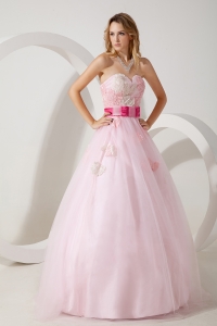 Tulle Appliques Baby Pink Prom / Evening Dress Sweetheart