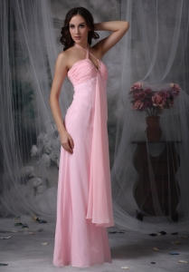 Halter Baby Pink Chiffon Beading Prom Dress Empire