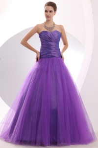 Tulle Ruch Prom / Evening Dress Purple A-line Sweetheart