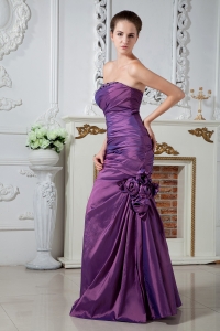 Strapless Beading Purple Prom Dress Hand Made Flowers