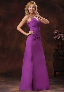 Discount Purple Prom Dress Straps Ruched Empire