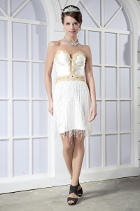 Sweetheart Mini-length Beading Prom Dress White Column
