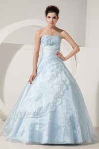 Organza Baby Blue Beading Embroidery Prom Dress A-line