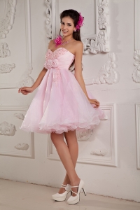 Baby Pink Organza Mini Prom Dress Beading Appliques