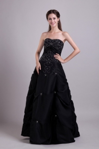 Strapless Black Prom Dress Beaded Empire Taffeta 2013