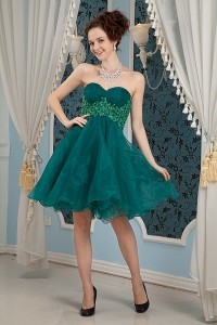 Dark Green Mini-length Prom Dress Organza Appliques