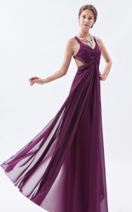 Dark Purple Empire Straps Chiffon Beading Prom Evening Dresses