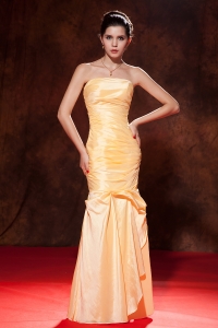 Mermaid Strapless Taffeta Ruch Gold Prom / Evening Dress