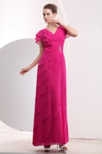 Hot Pink Beading Prom/Evening Dress Chiffon Empire V-neck