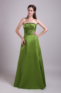 Long Satin Beading Prom Dress Olive Green A-Line Strapless