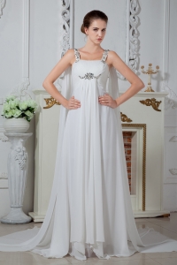 Popular Straps Wedding Dress Watteau Chiffon Beading