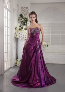 Taffeta Embroidery Ruch Prom/Graduation Dress Purple Brush