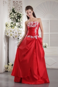 Taffeta Appliques Red Prom/Evening Dress A-line Strapless