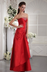 Strapless Red Sheath Prom/Evening Dress Taffeta Beading