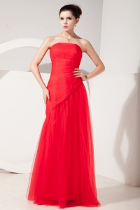 Ruch Red Tulle Prom Dress Column Strapless Column