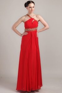 2013 Red Empire One Shoulder Chiffon Rhinestone Prom Dress