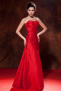 Red Empire Sweetheart Prom Evening Dress Strapless Taffeta Ruch