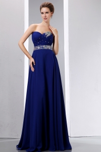 Royal Blue Beading Prom Dress Chiffon Empire Sweetherart