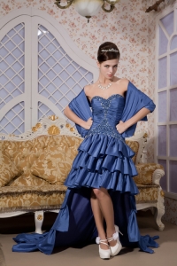 Royal Blue Sweetheart High-low Taffeta Beading Prom Evening Dress