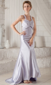 Satin Silver Prom / Celebrity Dress Beading Straps Brush