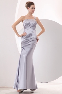 Prom/Evening Dress Silver Column One Shoulder Taffeta Ruch
