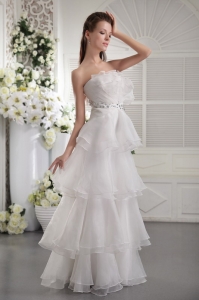 Organza Ruffles Beading Long Prom / Evening Dress White