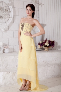 Yellow High-low Chiffon Beading Prom / Evening Dress