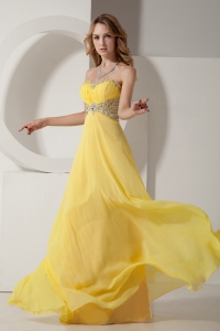 Empire Sweetheart Yellow Chiffon Prom Dress Beaded for 2013