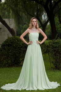 Most Popular Yellow Green Strapless Sweep Chiffon Prom Dress