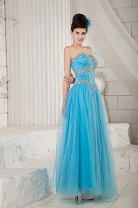 Aqua Empire Sweetheart Tulle Beading Prom Evening Dresses