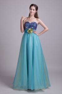 Baby Blue Prom Dress Sweetheart Organza Handle-made Flowers