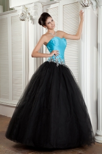 Blue and Black Tulle Appliques Ball Gown Prom Dresses
