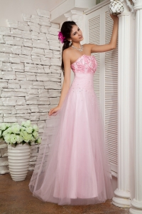 Tulle Beading Prom Evening Dress Baby Pink Strapless