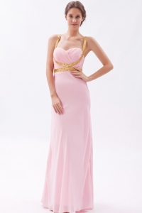 Baby Pink Straps Chiffon Sequins Prom Evening Dresses