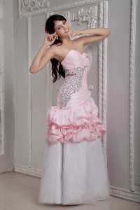 Baby Pink and White Mermaid Sweetheart Taffeta Beading Prom Dress