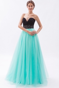 Black and Turquoise Tulle Beading Sweetheart Prom Dress