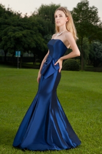 Blue Mermaid Strapless Taffeta Ruch Prom Celebrity Dress