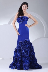 Hand Made Flowers Mermaid Royal Blue Prom Dress