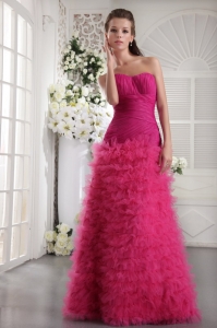 Hot Pink Sweetheart Organza Layers Prom Evening Dresses