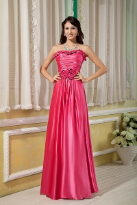 Elastic Woven Satin Prom Dress Hot Pink Empire Strapless