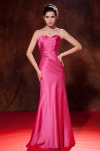Hot Pink Mermaid Strapless Brush Train Ruch Prom Dresses