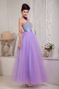 Two-tones Lavender Tulle Beading Prom Dress with Sash