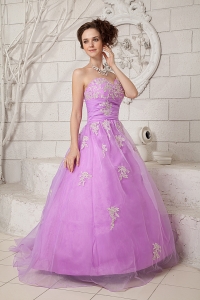 Lavender Sweetheart Tulle Appliques Prom Dresses