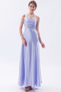 Lilac One Shoulder Elastic Woven Satin Beading Prom Dress