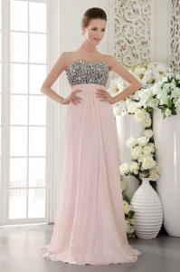 Pink Sequinces and Beadings Sweetheart Chiffon Prom Evening Dress
