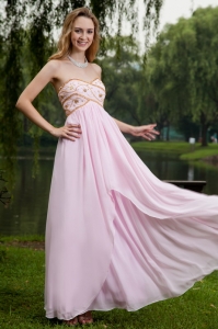 Pink Empire Prom Evening Dress Sweetheart Chiffon Beading
