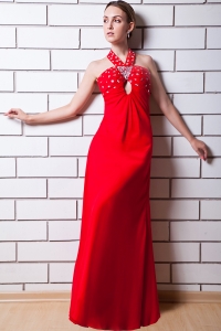 Red Halter Chiffon Rhinestone Prom Dress for Red Carpet