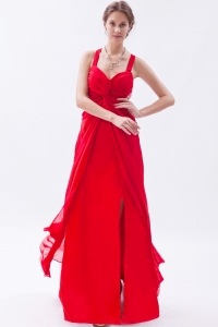 Red Empire Straps Ankle-length Chiffon Sequins Prom Dress