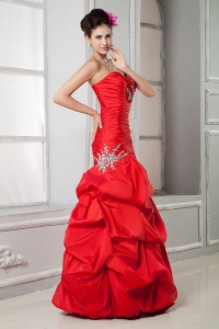 Red Mermaid Sweetheart Ruffled Taffeta Beading Prom Dress