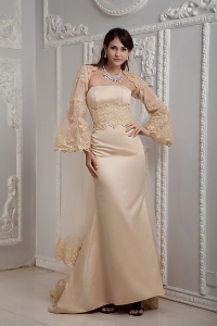Romantic Champagne Strapless Lace Prom Dress with Jacket
